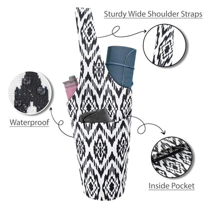 Yoga Mat Bag Yoga Tote Bag with Large Pocket and Zipper Pocket Yoga Mat Bag Carrier Fit Most Size Mats and All You Stuff - color: white black