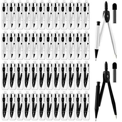 50 Packs Basic Geometry Compass In Bulk,Mechanical Pencil Desiged with Etra Lead,Student Drawing Tools Compass Math Compass Set (black and white) - color: Black and White