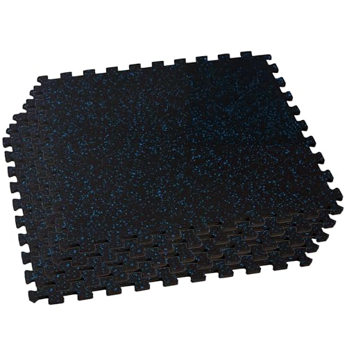 Velotas 3/8-Inch Thick Interlocking Foam Tiles with Rubber Top - Personal Fitness Mat, EVA Foam Puzzle Floor Tiles, for Home Gym Workouts - color: Blue Fleck, style: 72 Square Feet (18 Tiles)