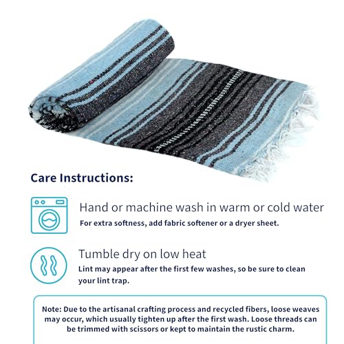 La Montana Bulk Falsa Mexican Blanket, 4 Pack, Light Blue/Charcoal/White - color: Light Blue/Charcoal/White