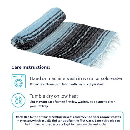 La Montana Bulk Falsa Mexican Blanket, 4 Pack, Light Blue/Charcoal/White - color: Light Blue/Charcoal/White