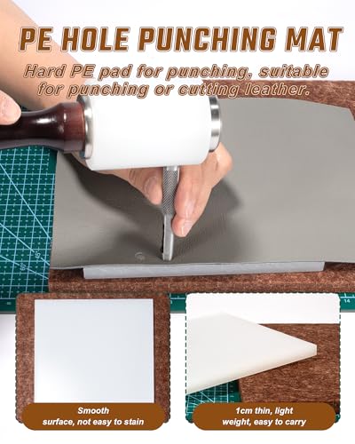 5 Pcs Leather Punch Pads Set， A4+A5 Self Healing Cutting Mats, 15x15cm Rubber And PP Punching Pads, Brown Sound Absorbing Pad, DIY Craft Tools for Leatherworking, Sewing, Quilting