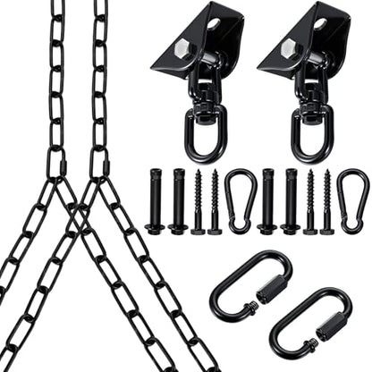 Heavy Duty Porch Swing Hanging Kit with Y-Chain & 360° Swivel Hangers 1500Lbs Capacity, Rustproof Zinc-Plated Chains 304 Stainless Steel Mount Hooks, Indoor/Outdoor Hammock Hardware (Black) - color: Black