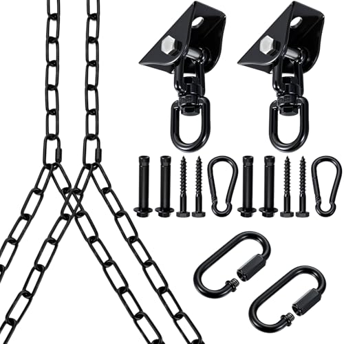 Heavy Duty Porch Swing Hanging Kit with Y-Chain & 360° Swivel Hangers 1500Lbs Capacity, Rustproof Zinc-Plated Chains 304 Stainless Steel Mount Hooks, Indoor/Outdoor Hammock Hardware (Black) - color: Black