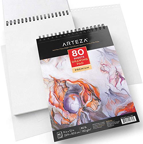 ARTEZA Artist Sketch Pad, 9x12 Inches – 2-Pack, 80 Spiral-Bound Sheets Each, Acid-Free 80 lb White Paper for Sketching, Drawing & Daily Art Practice - size: 9"x12" (Pack of 2)