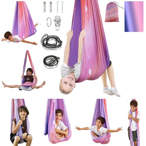 Sensory Swing, Indoor & Outdoor Sensory Swing for Kids & Adults, Double Layer Therapy Cuddle Swing for Kid with Autism, Holds up to 300lbs - color: Pink