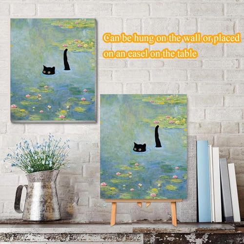 VIGEGU Black Cat Pond Paint by Numbers Kit for Adults with Framed | Paint by Number with Wooden Easel DIY Nice Box Acrylic Oil Painting,for Wall Decor 8x12inch - color: Paint by Number -2