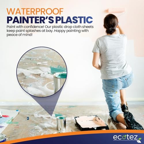 20 Pack 12 x 9 ft Extra Large Plastic Drop Cloth for Painting | Light & Durable Tarp Cover for Furniture Plastic Clear Tarp Waterproof - Paint Floor Covering - Painters Drop Cloth Sheeting - size: 20 Pack