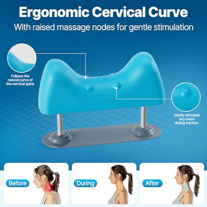 Adjustable Neck Stretcher Device with Screw Micro-Adjustment, Cervical Traction for Neck Pain Relief, Ergonomic C-Curve for Controlled Daily Stretching