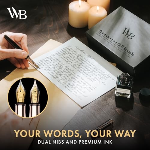 Wordsworth & Black Fountain Pen Gift Set, Medium & Extra Fine Nib, Black Rose - color: Black Rose Gold