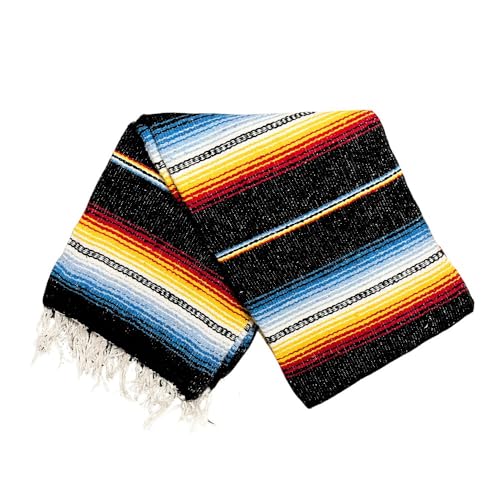 Striped Mexican Baja Blanket - Handmade Serape Throw in Soft Durable Woven Cotton Blend - Great for Beach, Yoga, Camping, Festivals and Home (Midnight Prizm (Black)) - color: Midnight Prizm (Black)