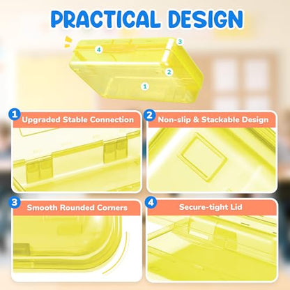 GAMENOTE Plastic Pencil Box with Personalized Sticker,Kid Hard Pencil Case with Snap-tight Lid,Small Art Craft Storage Containers,School Supplies Box for Boys,Girls (Yellow) - color: Yellow