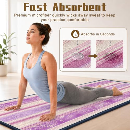 Hot Yoga Towel Non Slip, Ultra-Absorbent Yoga Mat Towel, Soft with Printed Design, Machine Washable, Yoga Pilates Towel Suitable for Exercise, Pilates, Yoga, 72x27in.Purple Stripe - color: Purple Stripe