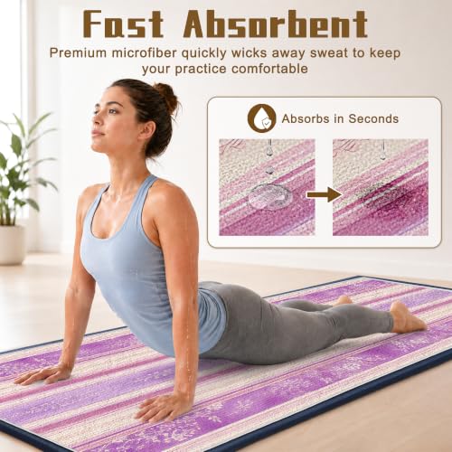 Hot Yoga Towel Non Slip, Ultra-Absorbent Yoga Mat Towel, Soft with Printed Design, Machine Washable, Yoga Pilates Towel Suitable for Exercise, Pilates, Yoga, 72x27in.Purple Stripe - color: Purple Stripe
