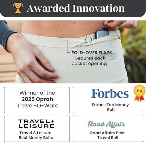 StashBandz Running Belt Money Belt 4-Pocket Phone Holder - color: Ivory, size: Large