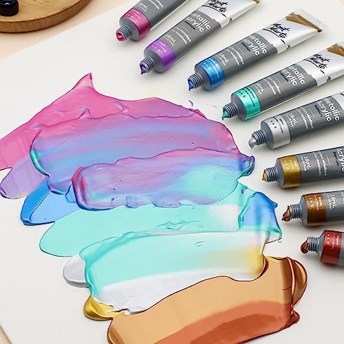 Mont Marte Metallic Acrylic Paint Set 8 Piece x 18 ml Tubes, Lightfast Colors with Smooth Consistency and Opaque Metallic Finish. - size: 0.61 Fl Oz (Pack of 1)
