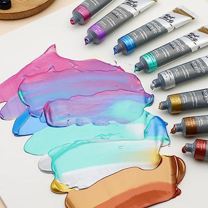 Mont Marte Metallic Acrylic Paint Set 8 Piece x 18 ml Tubes, Lightfast Colors with Smooth Consistency and Opaque Metallic Finish. - size: 0.61 Fl Oz (Pack of 1)