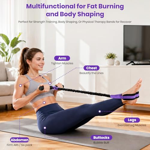 Rojvvec Pedal Resistance Bands with Handle 55LBS, Fitness&Workout Equipment | Upgraded TPR Tube and Soft Foam Fabric Foot Pedal, Exercise Bands Set, Sit Up Equipment for Stretching Training for Home Gym - color: Purple-Black