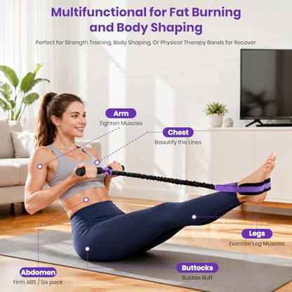 Rojvvec Pedal Resistance Bands with Handle 55LBS, Fitness&Workout Equipment | Upgraded TPR Tube and Soft Foam Fabric Foot Pedal, Exercise Bands Set, Sit Up Equipment for Stretching Training for Home Gym - color: Purple-Black