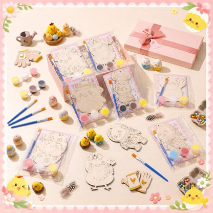 Saypacck 24 Pcs Party Favors Wooden Painting Craft Kits Birthday Party Supplies with Organza Bag for Goodie Bags Fillers Adult Thank You Gifts(Chicken) - style: Chicken