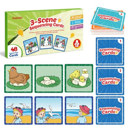 Kasfalci Sequencing Cards, Sequence Game for Kids, Speech Therapy Materials for Autism, Improve Storytelling,Social Skills, Sentence Building, Preschool Learning Activities for Classroom & Homeschool - style: 3-Scene Sequencing Cards