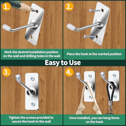 40 Pcs Stainless Steel Wall Mounted Hooks with Protective Caps and Screws, 2" 4" 6" 8" Coat Bag Hat Utility Hook, Garage Tools Storage Organizer & Hanger for Office Kitchen Home Shop - size: 2", 4", 6", 8"