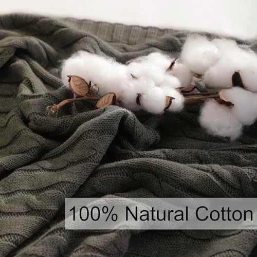 NTBAY Cotton Cable Knit Throw Blanket, 51 x 67, Grey - color: Grey, size: Throw(51"x67")