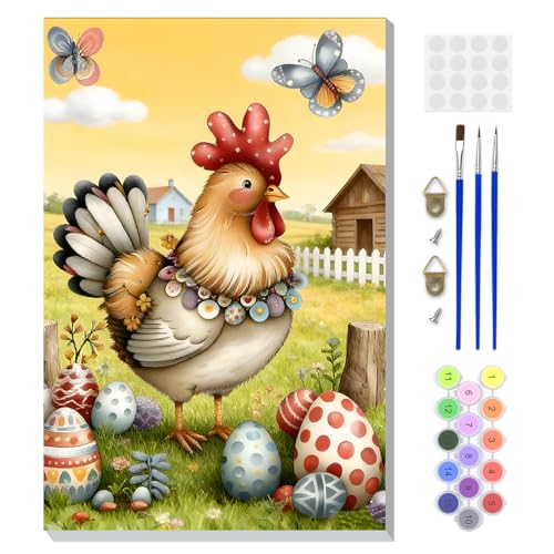 DOMROM Framed Paint by Numbers Kit for Adults, Rooster DIY Paint by Number Kits on Canvas, Easy Animal Painting by Numbers for Home Wall Decor Gift 8x12 Inch - color: PK037