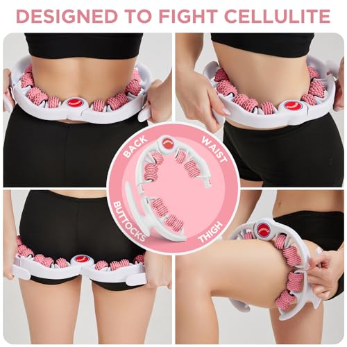 Cellulite Massage Tool - Lymphatic Drainage Massager - Muscle Roller, Deep Fascia Massage, Dimpled Skin Removal, Legs/Thighs/Buttocks, Anti-Cellulite Roller, Smooth Skin (14 Wheel - Pink) - color: White Pink