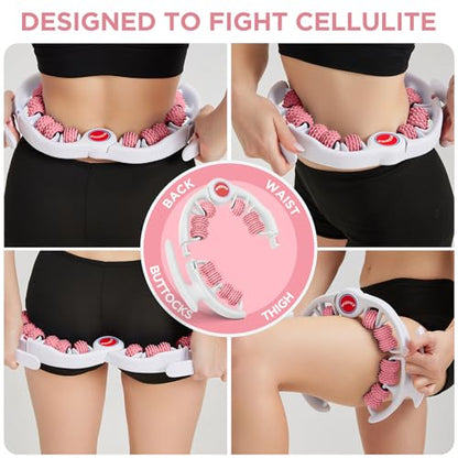 Cellulite Massage Tool - Lymphatic Drainage Massager - Muscle Roller, Deep Fascia Massage, Dimpled Skin Removal, Legs/Thighs/Buttocks, Anti-Cellulite Roller, Smooth Skin (14 Wheel - Pink) - color: White Pink