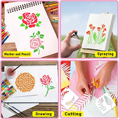 80 Pcs 4 x 4 Inch Stencils for Painting on Wood, Reusable Flower Butterfly Bird Bee Plastic Stencils DIY Craft Paint Template Set for Wall Home Decor - style: Flower
