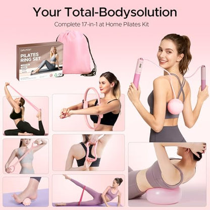 Pilates Ring Kit for Women, Pilates Equipment Accessories, Home Workout Set with Magic Circle, Mini Exercise Ball, Ankle Resistance Bands & Yoga Socks, for Fitness, Toning & Better Me Gifts - size: 14 Count(Pack of 1)
