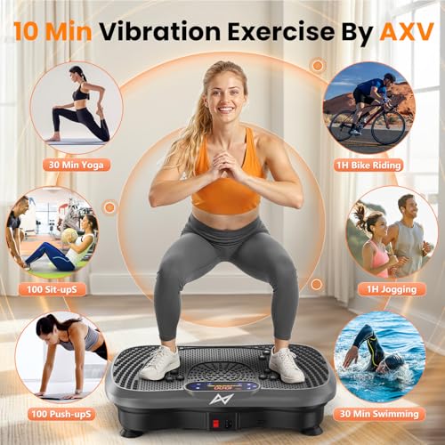 AXV Vibration Plate Fitness Platform Exercise Machine Body Vibrating Board | Curved Design Powerful 200W Bluetooth Oscillating Shake Plate for Lymphatic Drainage Recovery Whole Body Toning With Handles - color: BT.PRO.GRAY