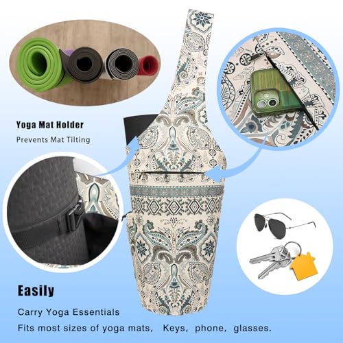 Yoga Mat Bag - Large Opening Long Tote Yoga Mat Carrier Holder Bag with Waterproof Wet Zipper Pocket and Drawstring Water Bottle Pocket - Yoga Bag Fit Most Size Mats - color: Indian Floral