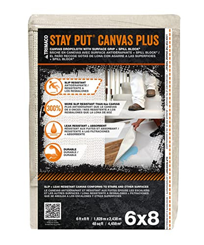 Trimaco 04329 Slip Resistant Dropcloth Stay Put Canvas Plus Drop Cloth, 6-feet x 8-feet, Cranberry - size: 6-feet x 8-feet