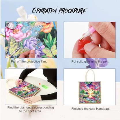 JZHYOAN Landscape DIY Diamond Painting Canvas Tote Bags Package Portable Reusage Handmade Shopping Storage Package DIY Diamond Art Tote Bag Kit Gem ArtTote Bags with Diamonds for Adult Family