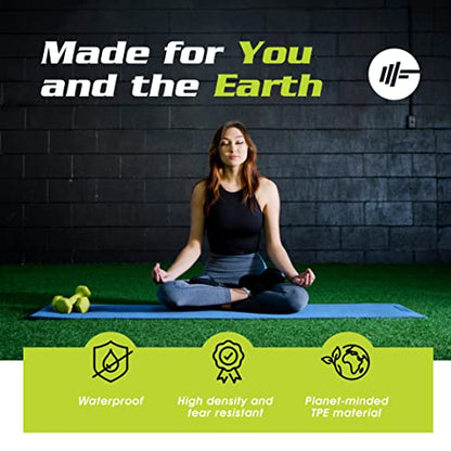 Extra Thick Yoga Mat for Women – TPE 10 mm-Thick Non-Slip Yoga Mat & Nylon Mat Strap – Men’s Fitness & Workout Mats for Home Gym – 26 x 74 In. Indoor-Outdoor Meditation & Exercise Mats by PowX (Blue)