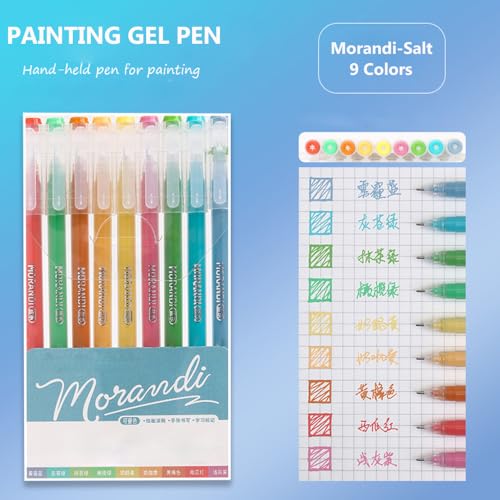 Gel Pens with 0.6mm Fine Point, 9 Colors Acrylic Drawing Gel Pen | Smooth Writing Pen Set for Journaling, Morandi-Salt Series, Drawing Pencils for Adult Coloring Books - color: Morandi-Salt