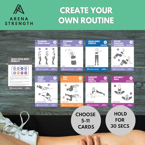 Arena Strength Workout Cards - Instructional Fitness Deck for Booty Band Workouts, Beginner Fitness Guide for Resistance Band Training Exercises at Home. Includes Workout Routines. - style: Stretch & Mobility Mega Deck