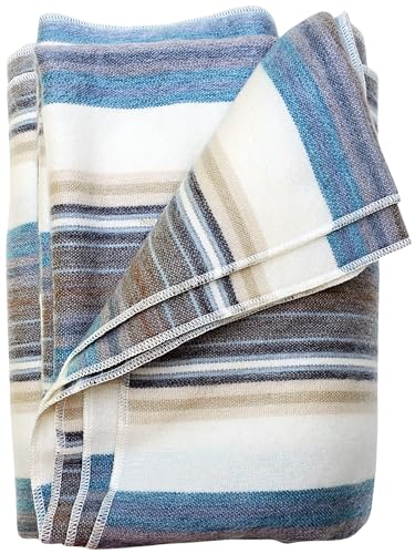 DAVLINA, Alpaca Wool Throw Blanket | Super Soft, Lightweight, Breathable and Hypoallergenic | Non-Itchy or Scratchy (Blue White Varicolored, Striped) - color: Blue White Varicolored