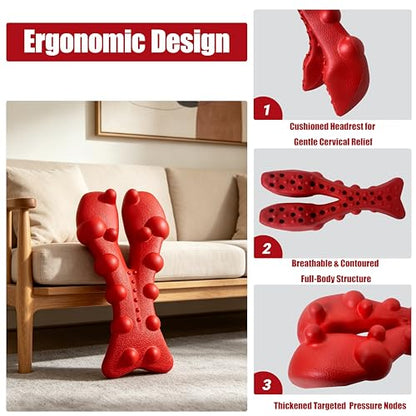 Neck and Shoulder Relaxer, Cervical Traction Device for Neck Support and Posture Alignment, Neck Stretcher Pillow with Acupressure Points (Red)