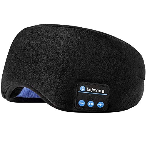 Voerou Sleep Headphones 5.2 Bluetooth Sleep Mask with Music and Ultra Thin Speakers Perfect for Sleeping, Air Travel,Meditation and Relaxation，Unique Gifts for Men Women - Black - color: Black Sleep Mask