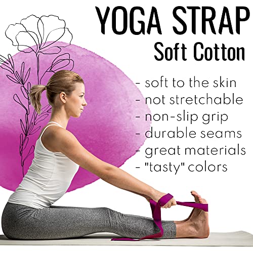 TECEUM 2 IN 1 Yoga & Mat Strap for Stretching – Cotton – 6/8/10 ft - color: Deep Raspberry, size: 8 ft