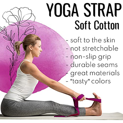 TECEUM 2 IN 1 Yoga & Mat Strap for Stretching – Cotton – 6/8/10 ft - color: Deep Raspberry, size: 8 ft