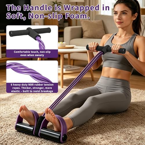 6-Tubes Tension Rope, Multifunction Elastic Yoga Pedal Puller Resistance Band, Natural Latex Tension Rope Fitness Equipment, for Abdomen, Waist, Arm, Leg Stretching Slimming Training - color: Purple