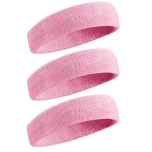 BEACE Sweatbands Sports Headband for Men & Women - Moisture Wicking Athletic Cotton Terry Cloth Sweatband for Tennis, Basketball, Running, Gym, Working Out - color: Pink
