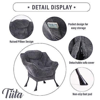 Tiita Lazy Chair with Ottoman, Comfy Reading Accent Chair, Plush Navy - color: Plush-navy