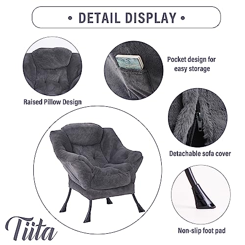 Tiita Lazy Chair with Ottoman, Comfy Reading Accent Chair, Plush Navy - color: Plush-navy