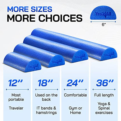 Yes4All Medium Firm Half Foam Rollers for Post-Workout Relaxation, 12/18/24/36 inch PE Foam Roll for Back Massage & Yoga Exercise - color: Half Blue, style: 18-inch