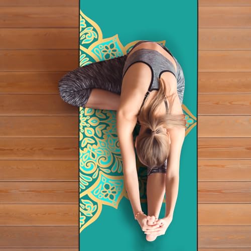 Hot Yoga Towel with Grip Dots, Non Slip, 74"x26", Turquoise Mandala - color: Turquoise Mandala, size: 74" x 26"